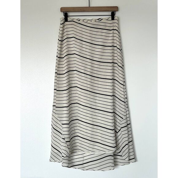EUC Theory 100% Silk Vivridge Bevel Stripe High-Low Midi Skirt Sz 4 Ivory Black - Picture 3 of 14